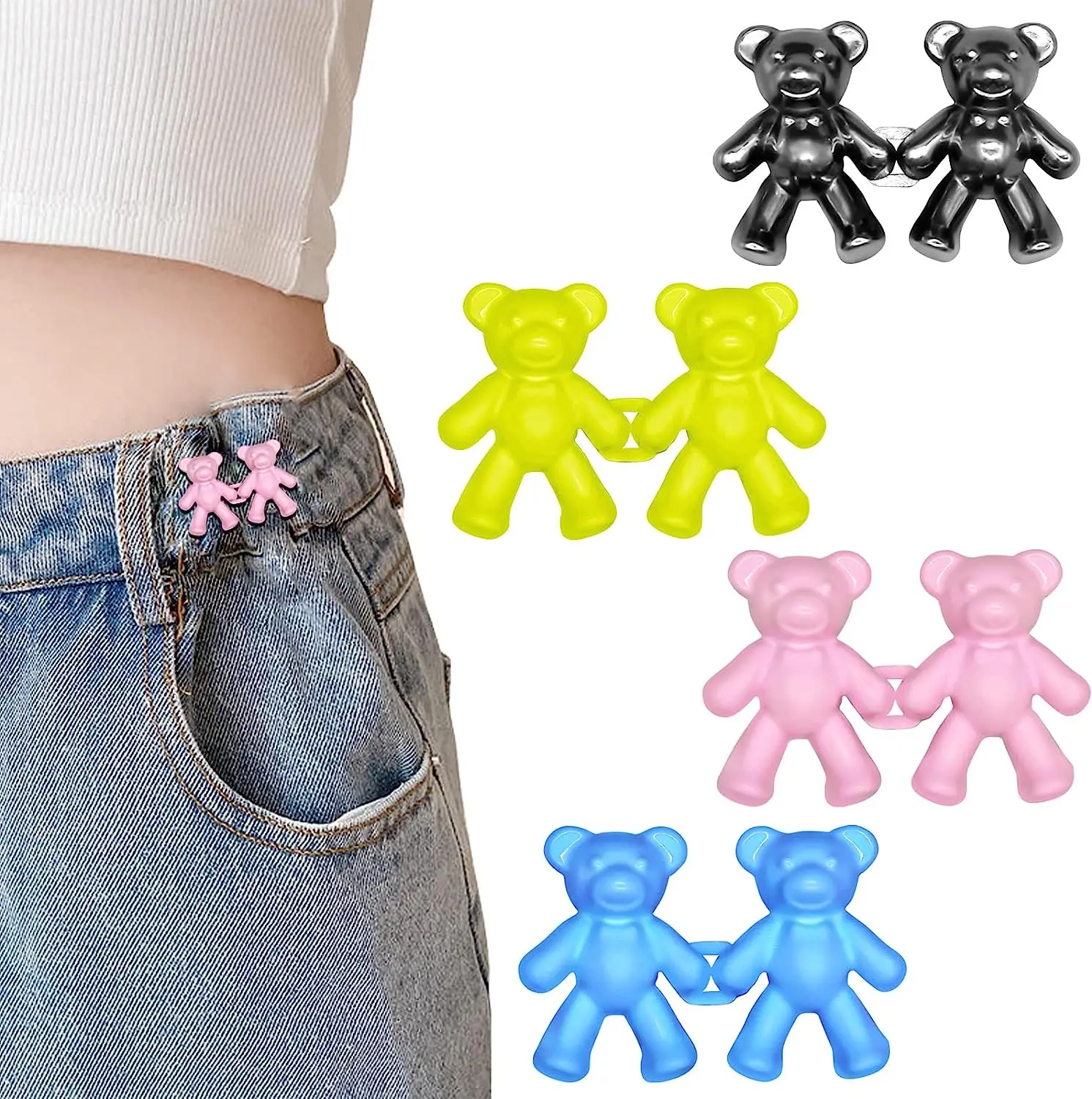 2Pcs Bear Shaped Jean Buttons Adjustable Jean Button Waist Buckle Snap  Pants Buckle Extender Replacement Jeans Button Tightener