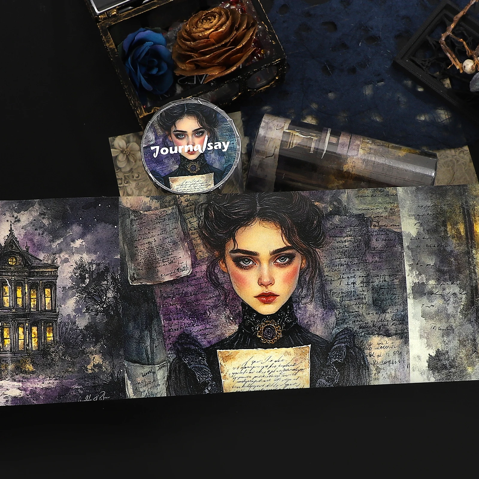 80mm*198cm 빈티지 다크 매너 캐릭터 풍경 와시 테이프 크리에이티브 DIY 저널 재료 콜라주 스크랩북킹 문구류