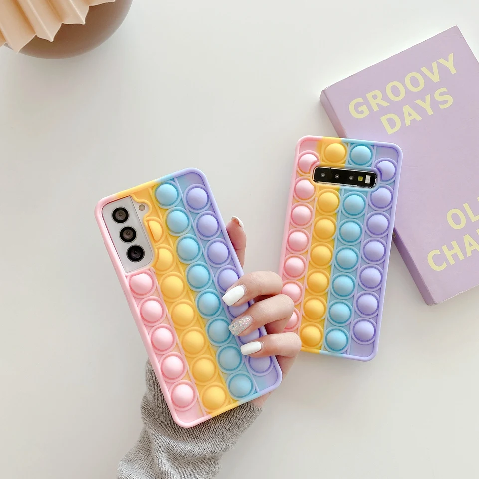 silicone cover with s pen Đẩy Bubble Pop Ốp Lưng Dành Cho Samsung Galaxy Samsung Galaxy S21 Fe 5G S20 Cực S10 Plus S21fe Note 20 10 9 8 S9 Note9 Note10 Note8 S10plus Bao samsung silicone cover