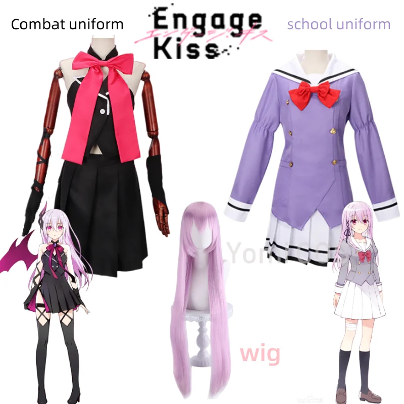 

Anime Engage Kiss Kisara Cosplay Costume Wig Pink Hair Role Play Skirt School JK Uniform Outfits Women Carnival Halloween Set