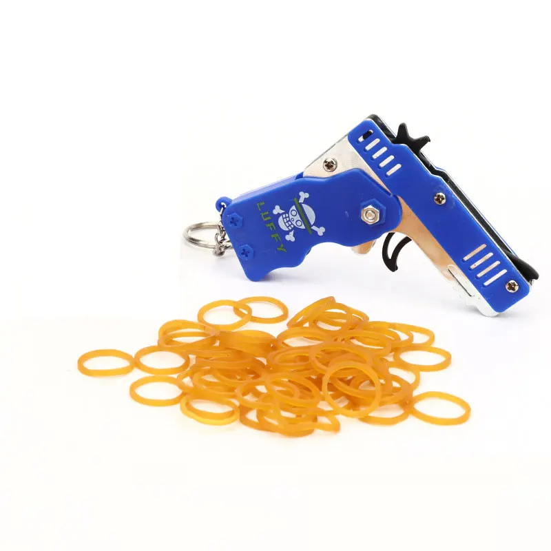 1PC MINI Toy Gun Keychain 50 Rubber Bands Folding Rubber Band Gun Shooting Pistol Alloy Key Charm Pendant Kid Outdoor Party Gift 6