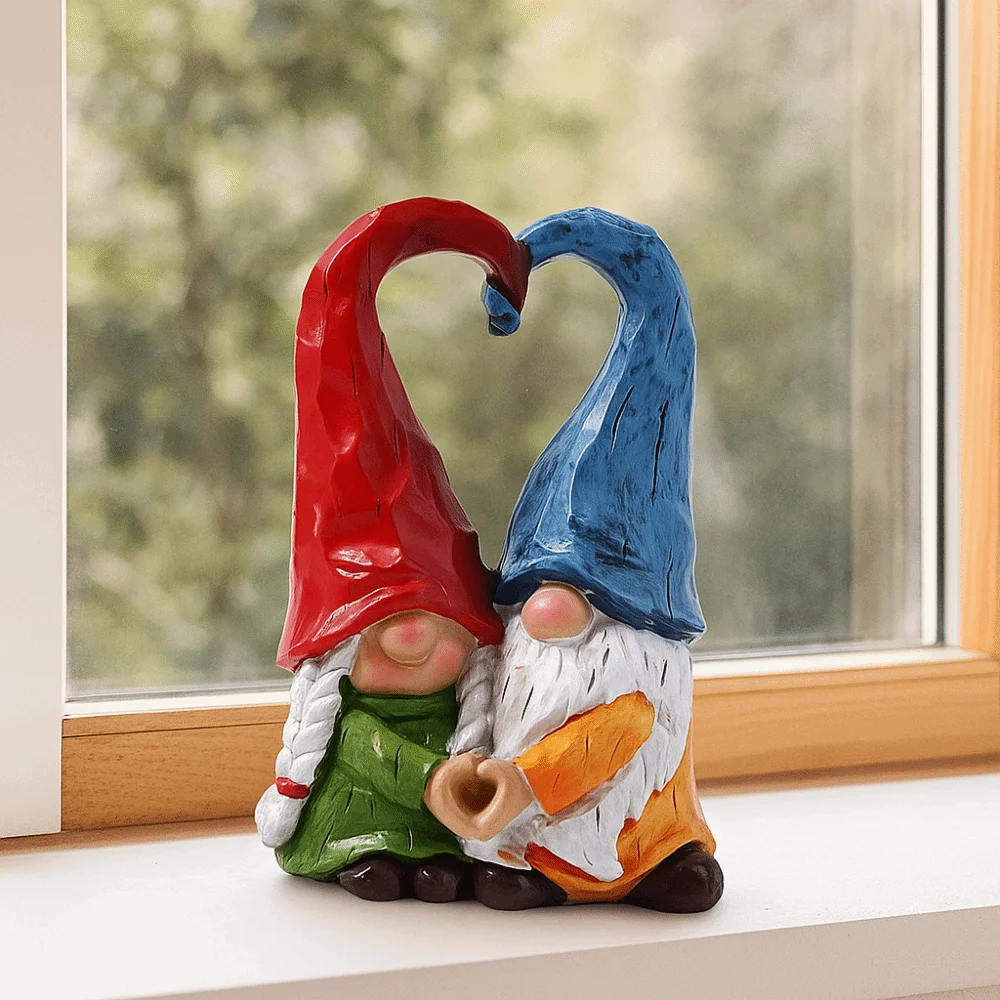 Resin Couple Dwarf Ornaments Statue Handmad Pumpkin Dwarf Figurine Funny Doll Crafts Dwarf Spirit Heart Shape Figurines