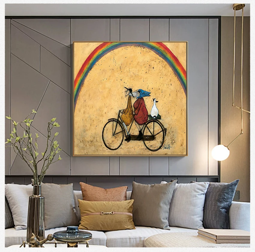 Lienzo decorativo vintage nórdico con paisaje de perro