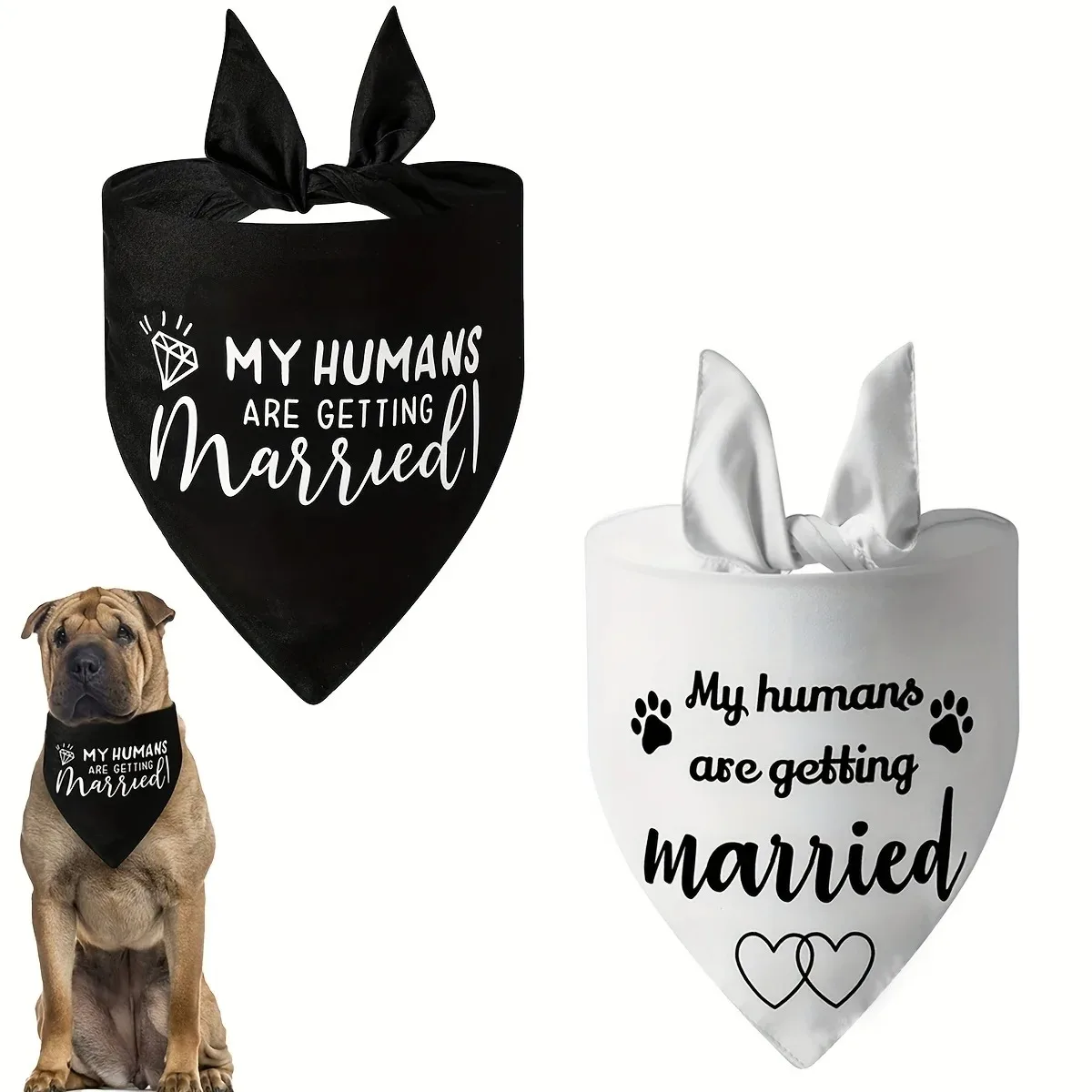 

She Said Yes Dog Wedding Bandana My Humans are Getting Married Pet Triangle Bib White Scarf Neckerchief Engagement Announcemet