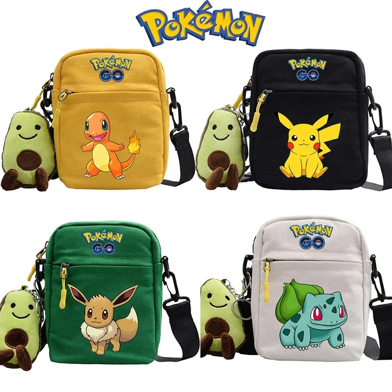 

Pokemon Pikachu Canvas Shoulder Bag Eevee Charmander Gengar Anime Model Doll Keychain Pendant Kids Crossbody Bags Phone Bag
