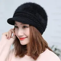 Hat Women's Winter Korean Rabbit Hair Hat New Winter Duck Tongue Hat Thickened Warm Knitted Hat 1