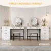 Vanity Desk w/ Mirror & Lights, 49" Modern Makeup Vanity w/ Charging Station,Glass Top Dressing Table, White (Chair not Include) 6