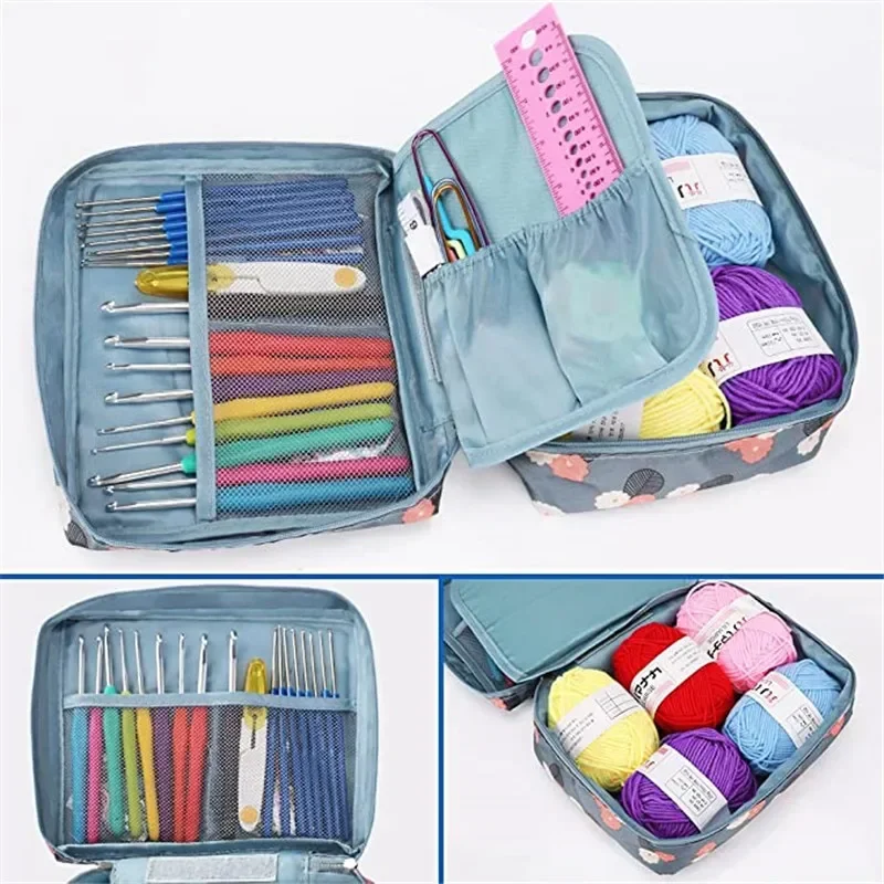 DIY Wool Crochet Hook Kit Soft Handle Knitting Craft Yarn and Sewing Accessories Tool Set Crochet Storage Bag Gift for Beginners