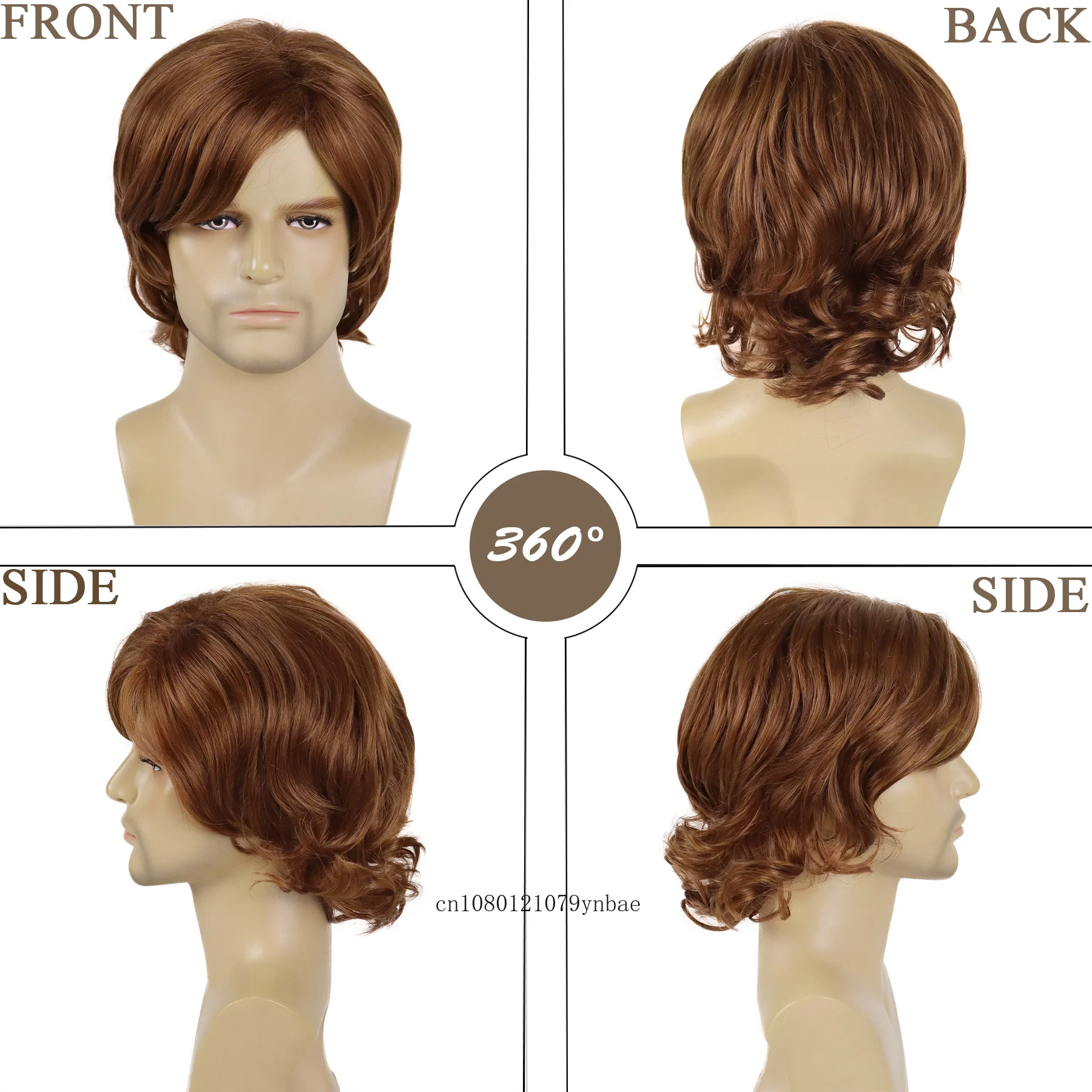 Asian Wigs for Men Synthetic Hair Red Brown Short Wig with Bangs Natural Hairstyles Cosplay Wigs Guys Party Costume Wigs Boy