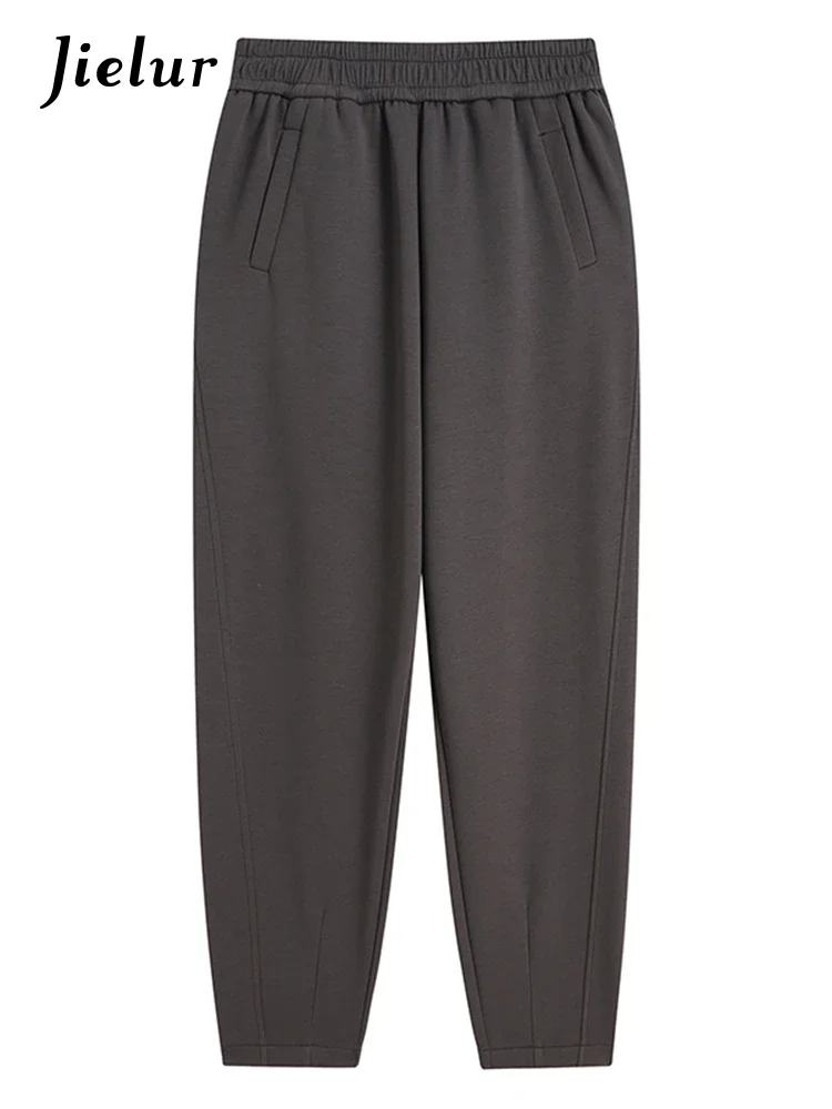 Jielur Loose Casual Sport Female Harem Pants Solid Color High Waist Simple Office Ladies Basic Coffee Black Apricot Women Pants