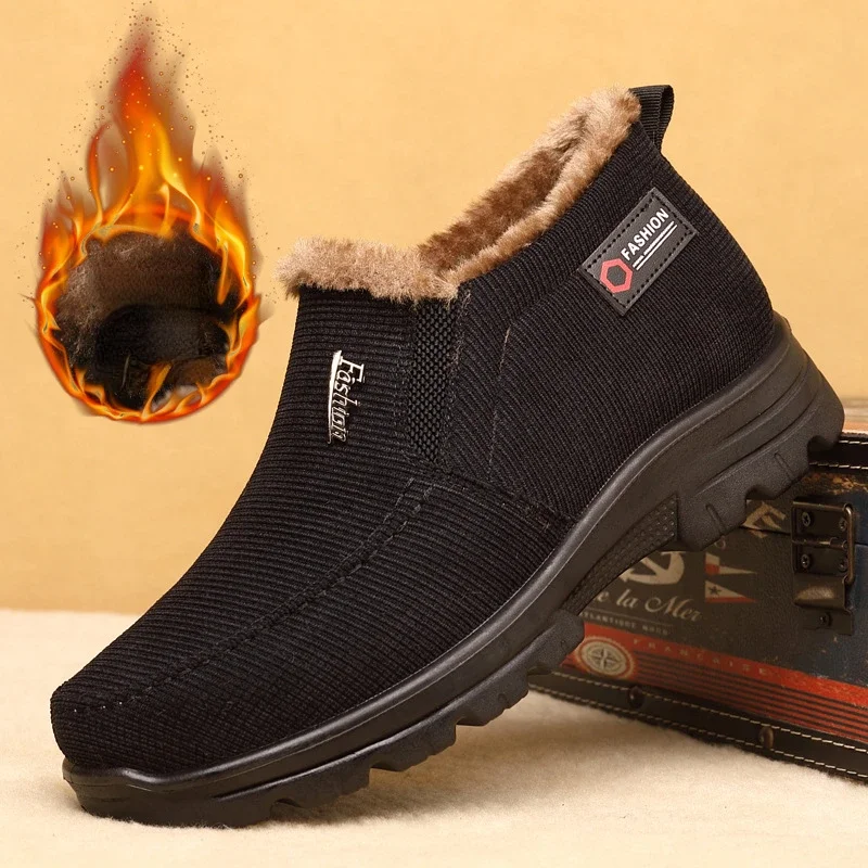 

Plush Men's Casual Shoes Classic Comfortable Snown Boots Anti-slip Warm Mens Loafers 2023 Non-slip Retro Man Shoes Plus Size 48