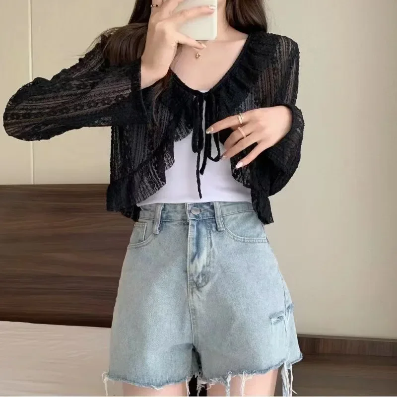 ตัวเลือกสินค้า เสื้อคลุมป้องกันแดด ลูกไม้ Y2K แฟชั่นฤดูร้อน