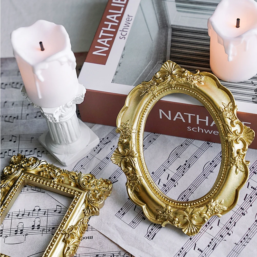 Golden Vintage Photo Frame Photography Backdrop Props Still Life Shoot Studio Decoration for Jewelry Ring Earrings Fotografia