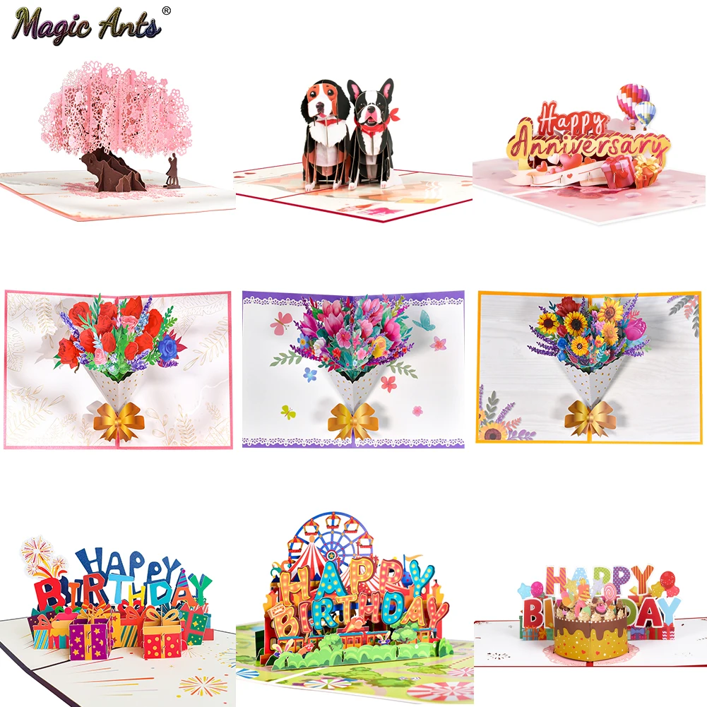 3D Pop-Up Cards Flowers Birthday Card Anniversary Gifts Postcard Maple Cherry Tree Wedding Invitations Greeting Cards