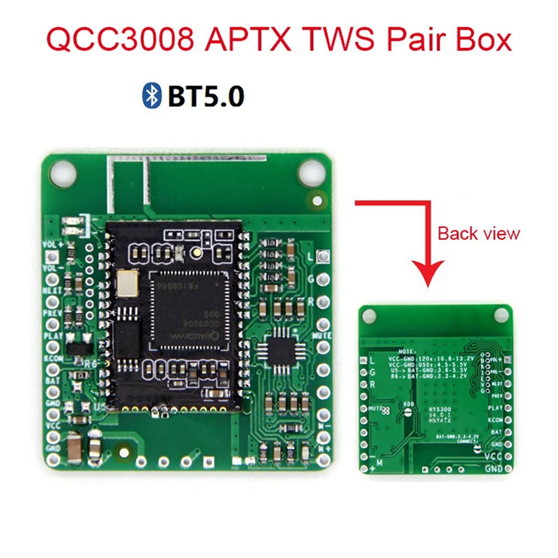 QCC3008 APTXLL 리시버 보드 모듈, 하이파이 블루투스 5.0, TWS 오디오 자동차 블루투스 리시버 보드 (DC 없음)