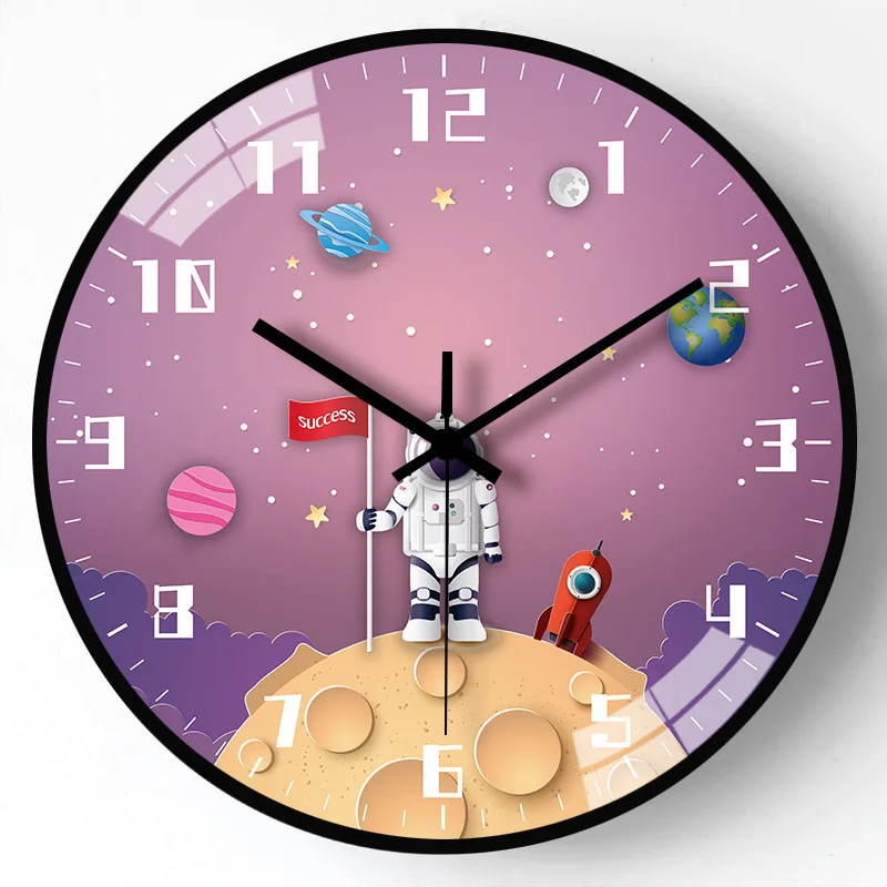 8 Inch Wall Clock Children Bedroom Silent Second Electronic Clock Astronaut Exploration Room Decoration Quartz Clock Home Decor white wall clock Wall Clocks