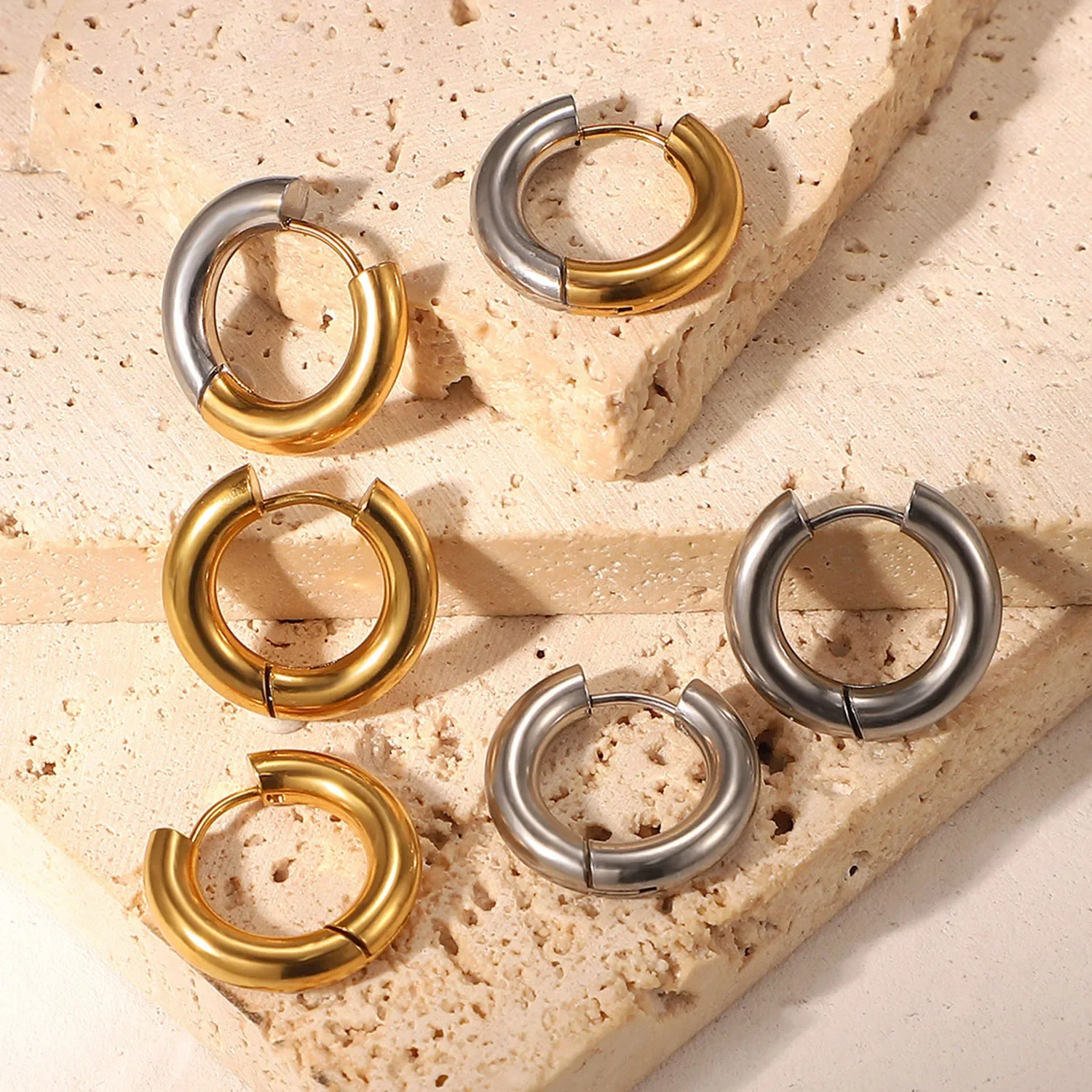 Korean Earring 4mm Hiphop Rock Geometric Round Stainless Steel Hoop Earrings Women Vintage Punk  Earclip Ear Loop Party Jewelry 3