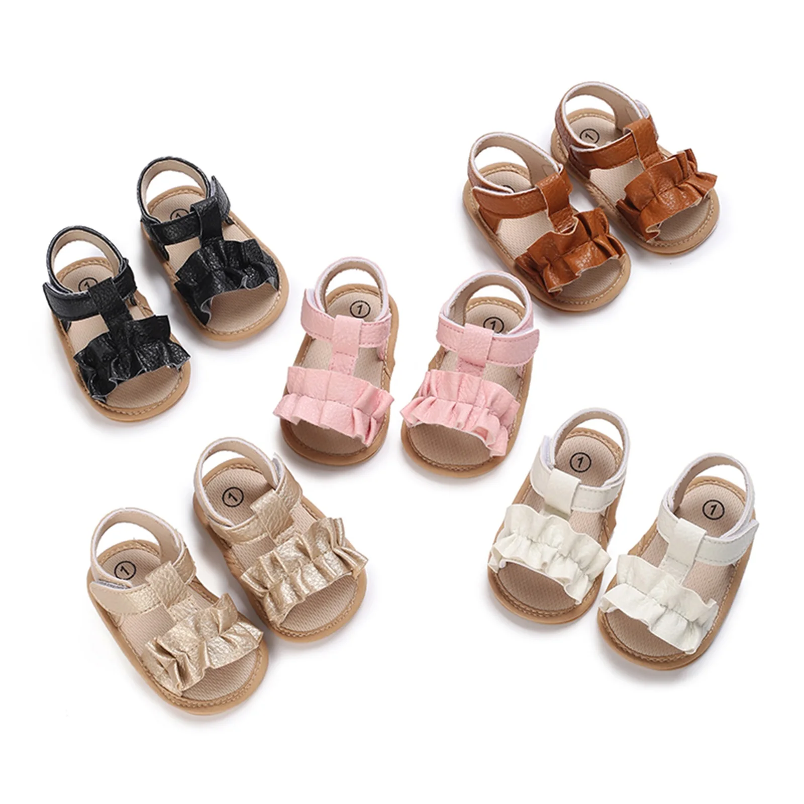 Citgeett Summer Infant Baby Girl Sandals PU Leather Non-slip Pleated Casual Daily Flats Toddler Shoes 1