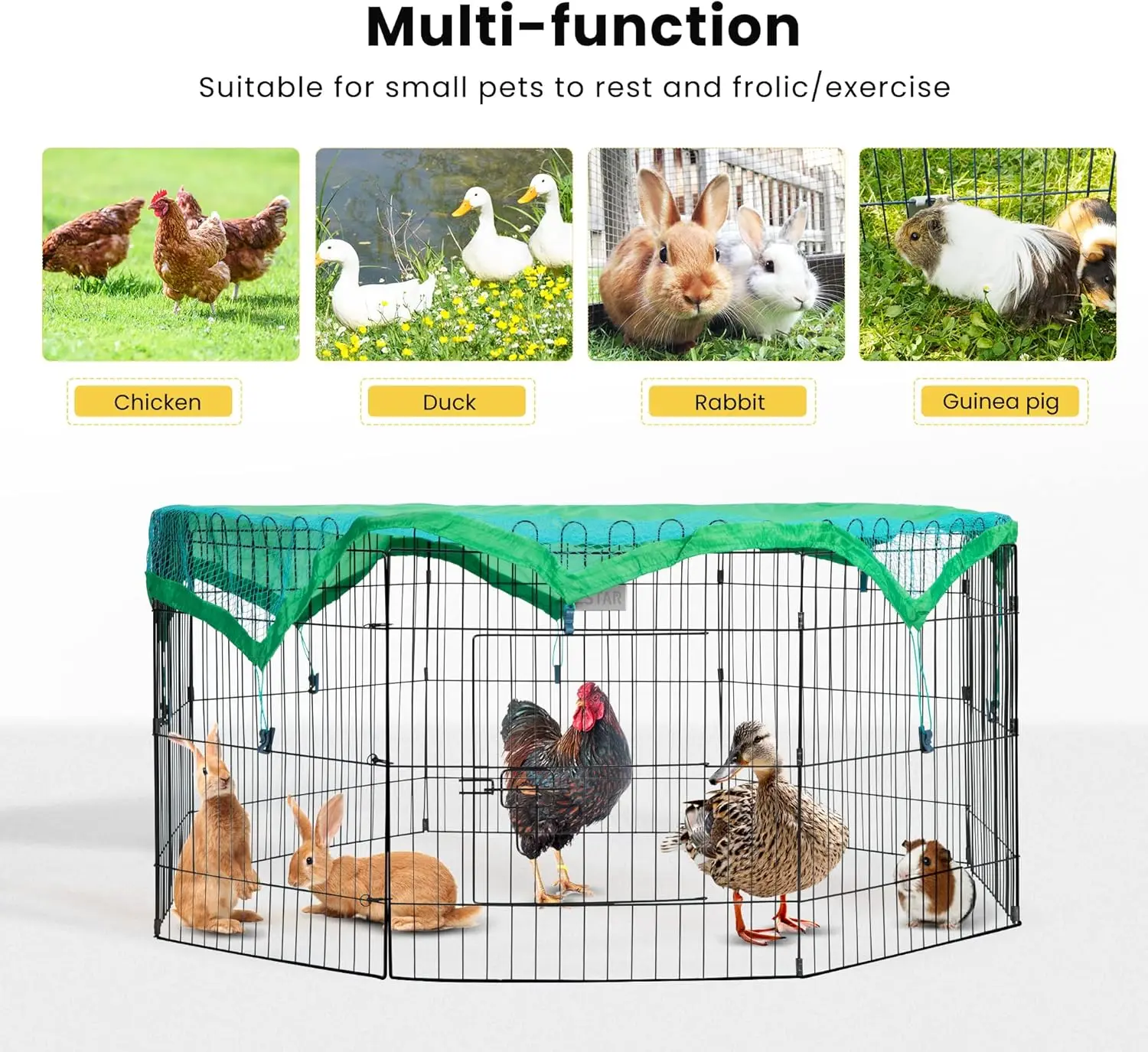 8 Panel Foldable Outdoor Backyard Metal Coop Chicken Cage Enclosure Duck Rabbit Cat Crate Playpen Exercise Pen with Weather 5