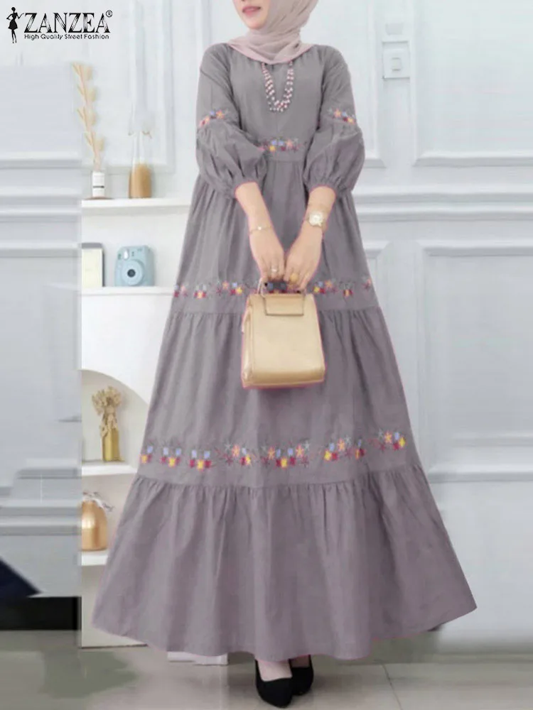 

Сарафан ZANZEA Рамадан винтажный с пышными рукавами и круглым вырезом Vestidos халат Женское модное мусульманское платье с цветочным принтом Турецкая Абая кафтан