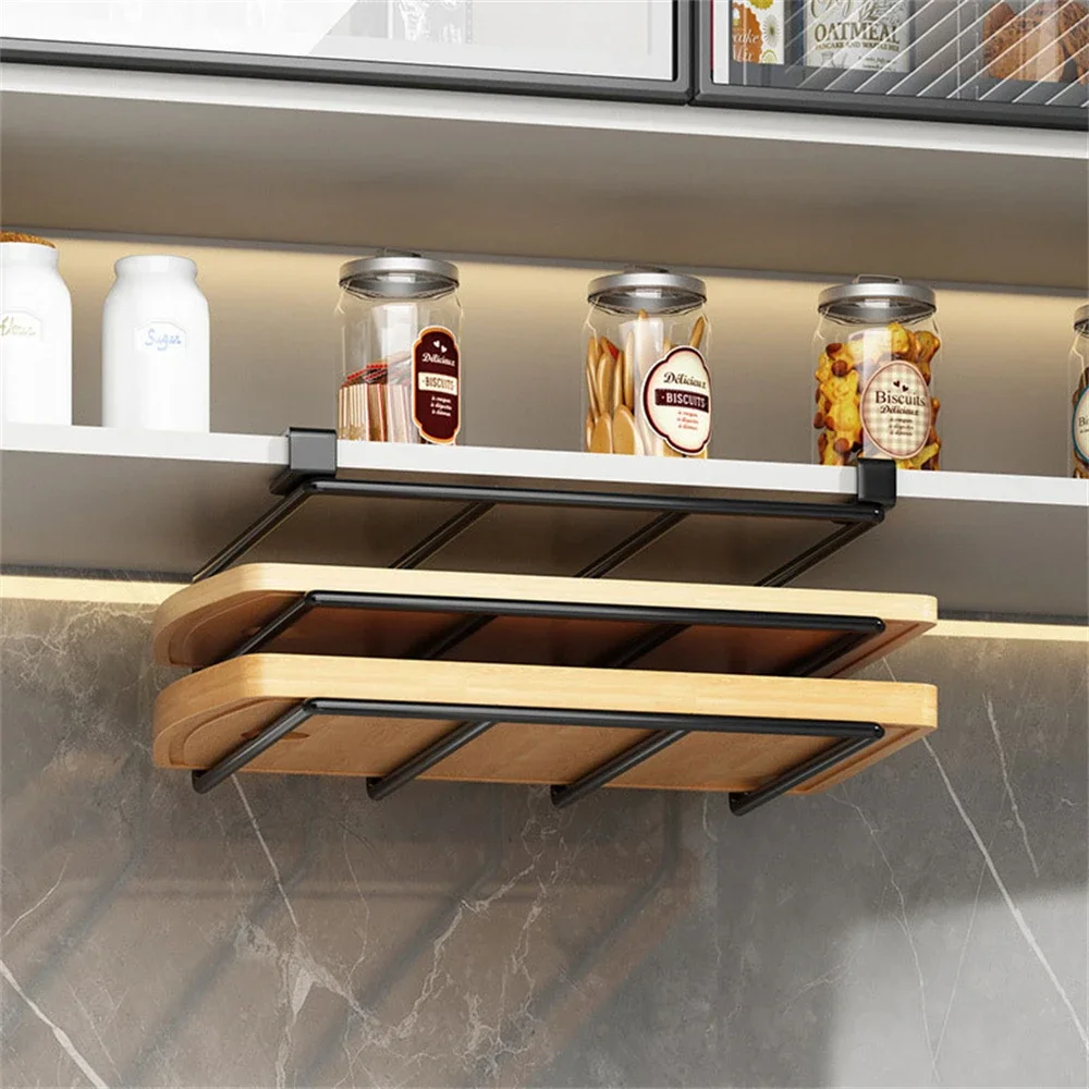 

Under Cabinet Hanging Kitchen Hanging Organizer with Hooks Paper Towel Rag Chopping Board Under Cabinet Storage Shelf
