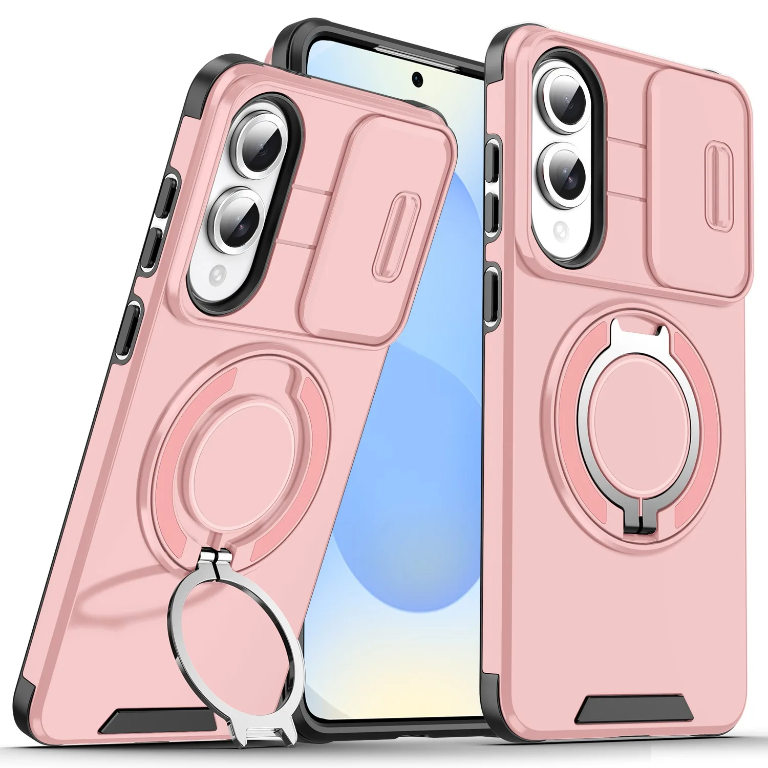 Heavy Duty Shockproof Armor Case with Slide Camera Lens Cover, Built-in Stand & Magnetic Car Mount