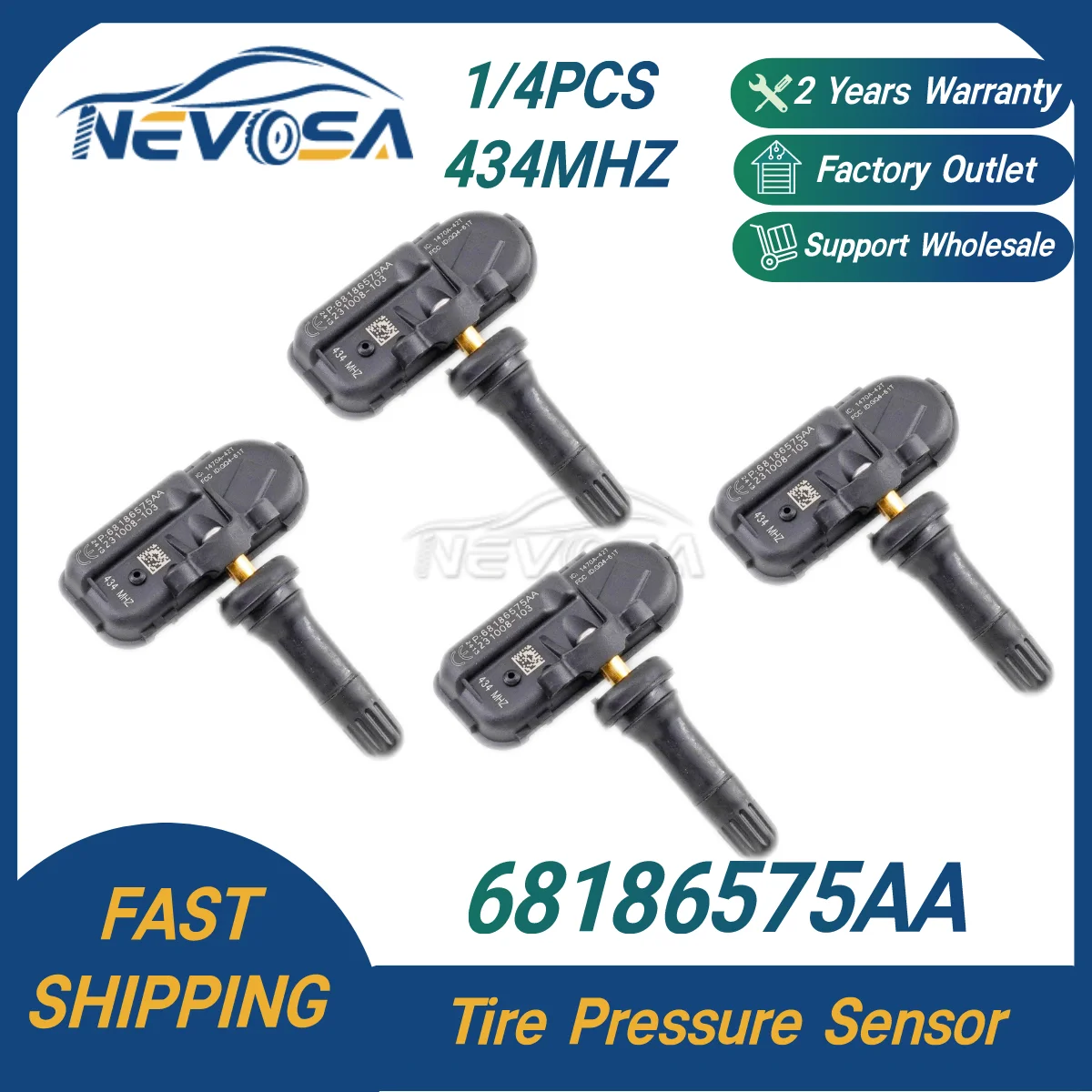 

Nevosa 68186575AA 68239720AB 68249197AA TPMS Tire Pressure Monitoring System For RAM 1500 2500 3500 Jeep Cherokee 434MHz 1/4PCS