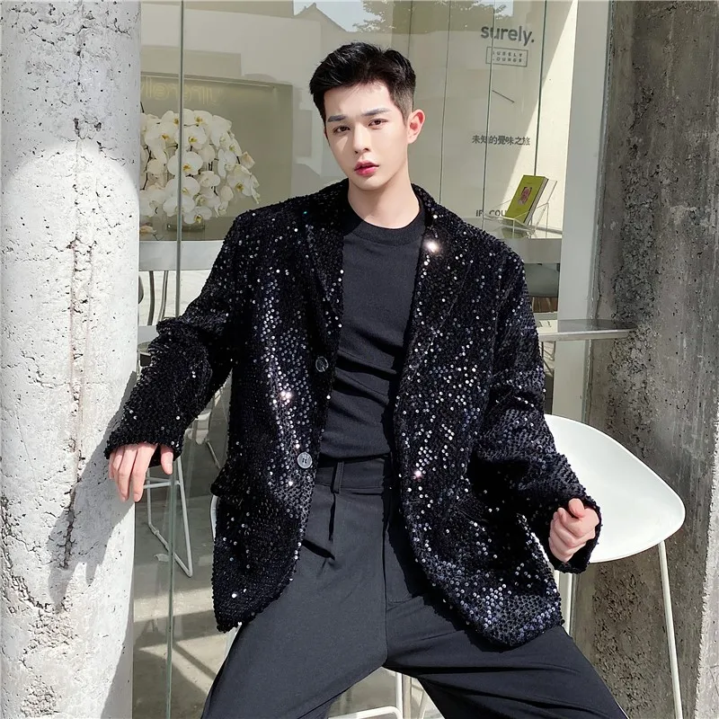 Male Shiny Blazers Spring jacket men Stylish Sequin Decor Blazer For Men Suit Jackets Dazzling Stage Clothing mens blazer