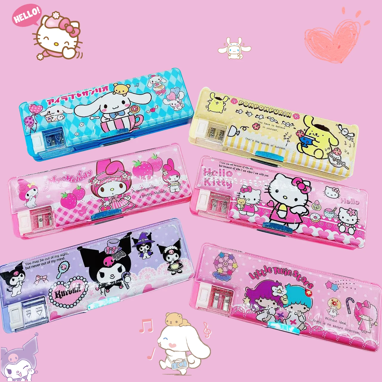 Sanrio Kuromi Stationery Box Kawaii Hellokitty My Melody Cute Pochacco Student Stationery with Pencil Sharper Student Gift sanrio anime school bag hellokitty cinnamorol kawaii backpacks students schoolbag with pendant large capacity travel bag handbag