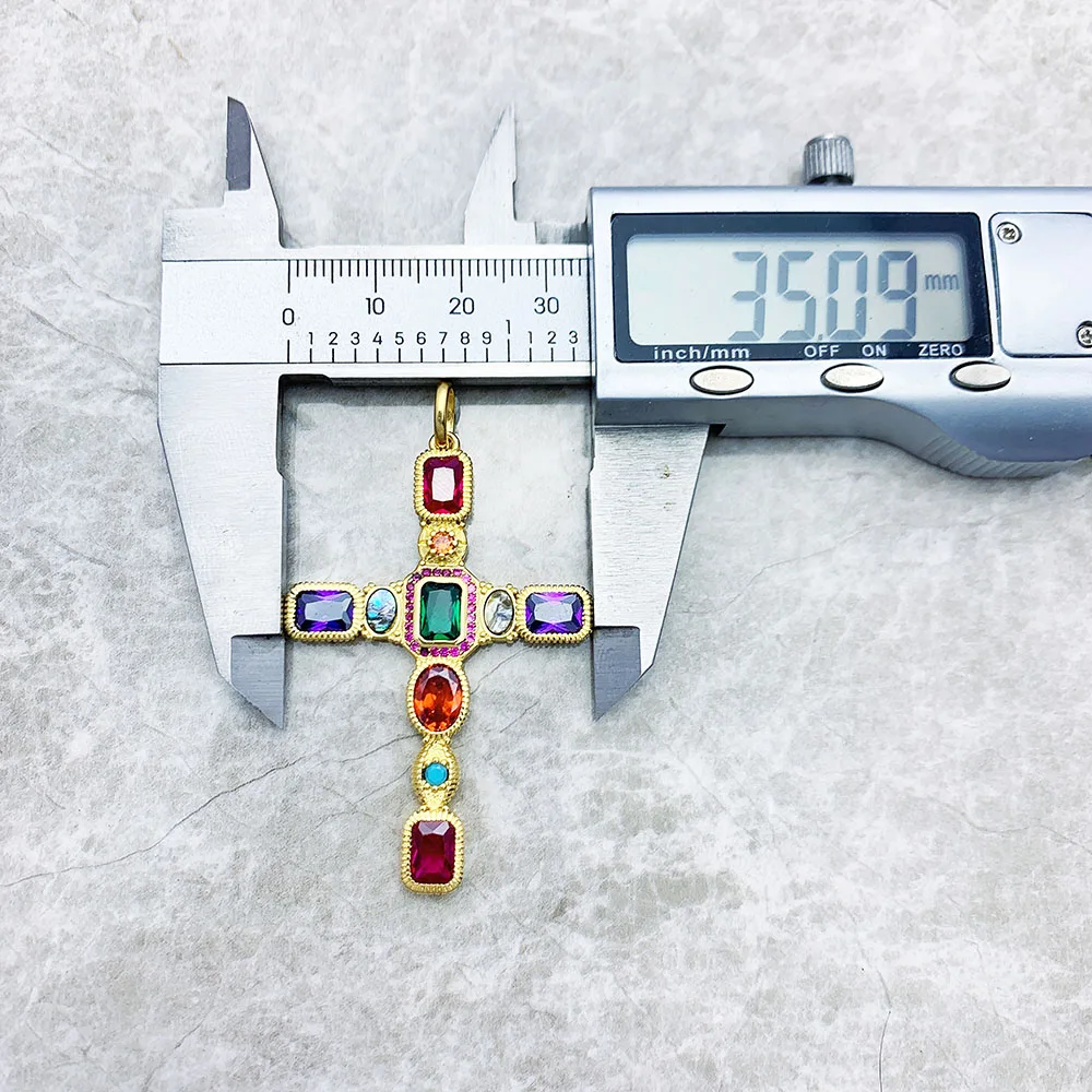 Golden Colourful Cross Pendant Fashion Jewelry Europe 925 Sterling Silver Vintage Gift Woman