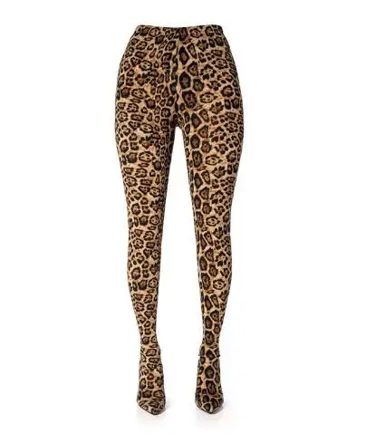

Sexy Leopard Pointed Toe Slim Over The Knee Jumpsuit Boots Women Green Blue Cloth Slip On Thin Heels Elastic Thigh Pants Boots