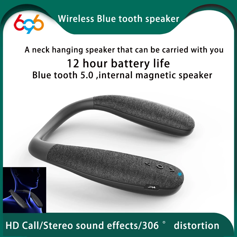 Fashion Hanging Neck Wireless Blue Tooth Speaker Wearable Subwoofer Stereo Neck Speaker With Microphone For Gaming Traveling