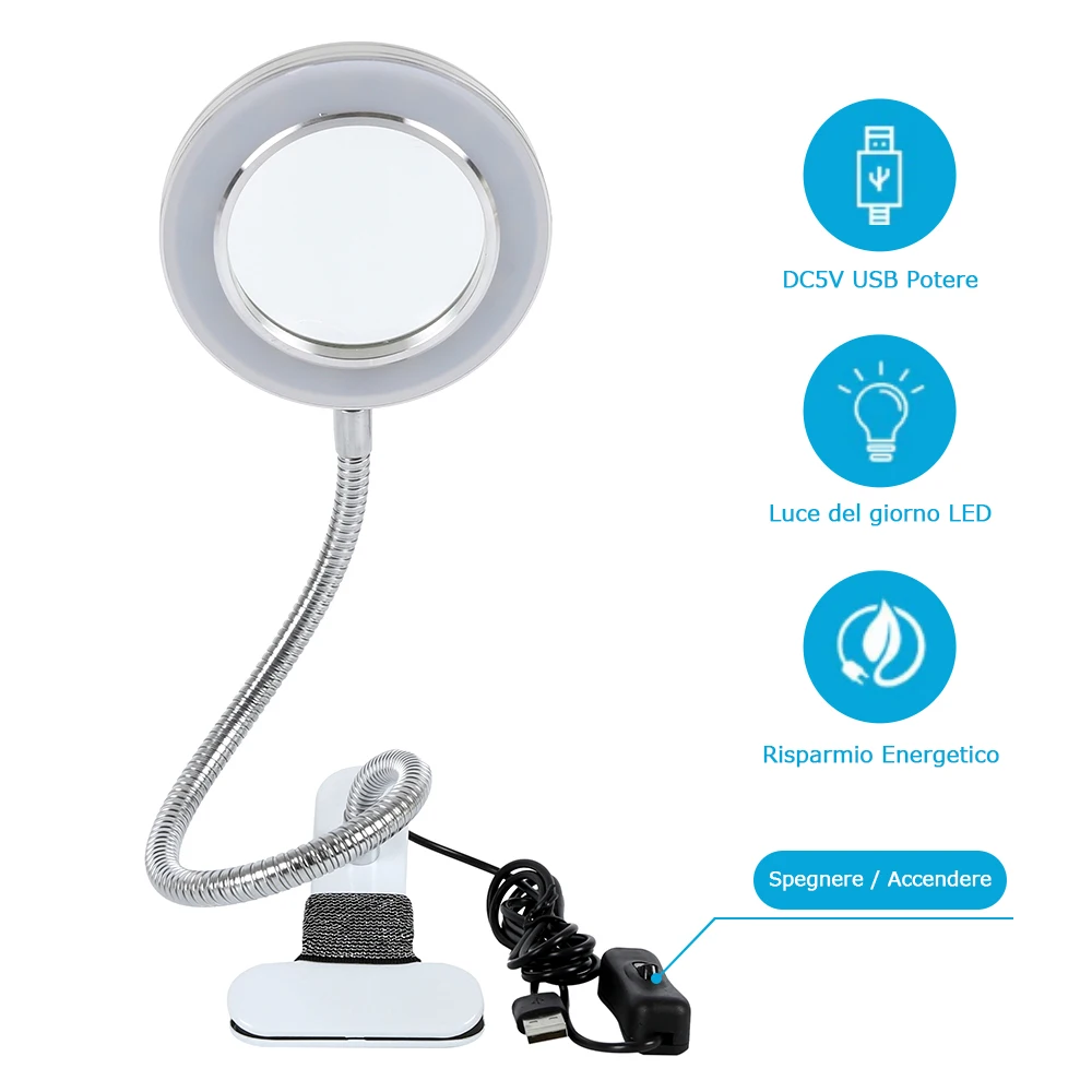 Table Lamp 8X Magnifier Nail Beauty Light USB Cold Light Led Non-slip Equipment Clamp Glass Table Lamp for Beauty Salon Portable
