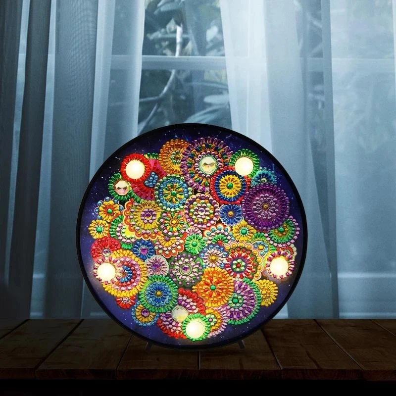 DIY Mandala Alien Diamond Painted LED Night Light Diamond Mosaic Painted Round Light Bedroom Decoration Christmas Gift diamond painting