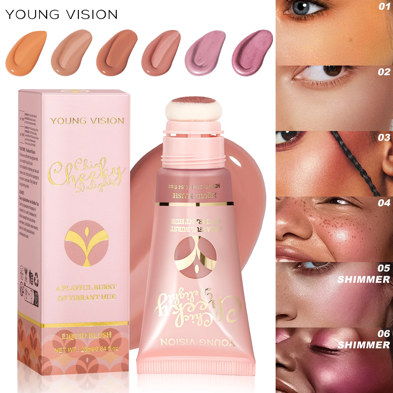 YOUNG VISION 6-color press brush head powder blusher liquid powder 25ml capacity detachable brush head cleaning reuse