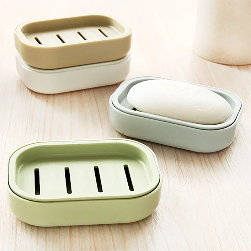 Portable Soap Dishes 1Pcs Double-layer Plastic Soap Box Household Bathroom Drain Tray With Cover