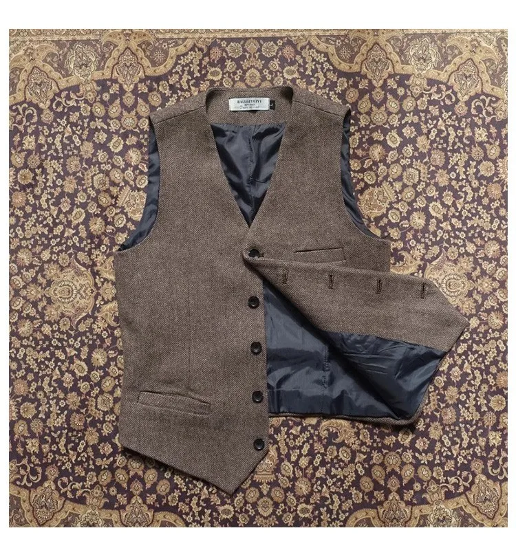 Herbst und Winter verdickte Anzugweste Herren große Woll-Fischgrätenmuster Retro britische dicke florale Wollweste – Detail 3