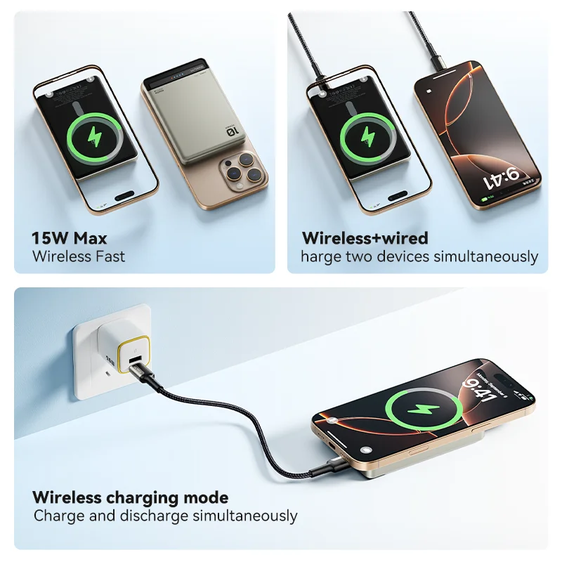 KUULAA Magnetic Power Bank 10000Ah Wireless Portable charger 20W Fast Charging For magsafe For iPhone 16 15 14 Por Max PowerBank 6