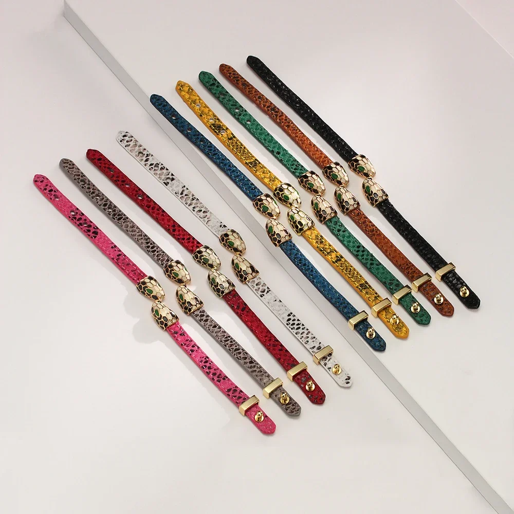 Kirykle High Quality Punk Leather Bracelet for Women Fashion Charms Metal Snake Head Bangles Casual Party Accessories Gift