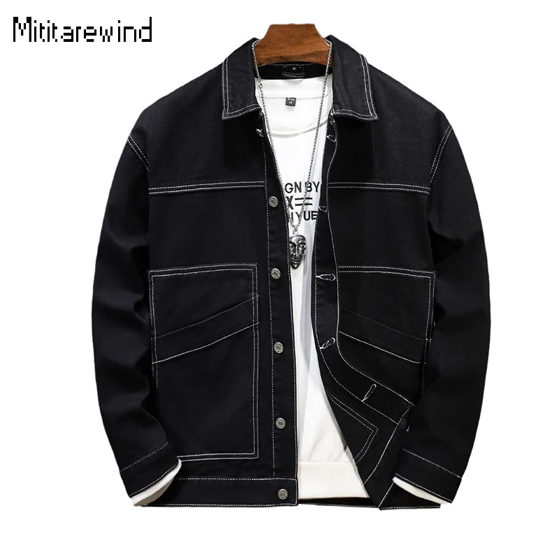 

2024 Spring New Men's Denim Jackets Korean Style Black Jean Jacket Causal Loose Button Cargo Jacket Youth Fashion Men Clothing