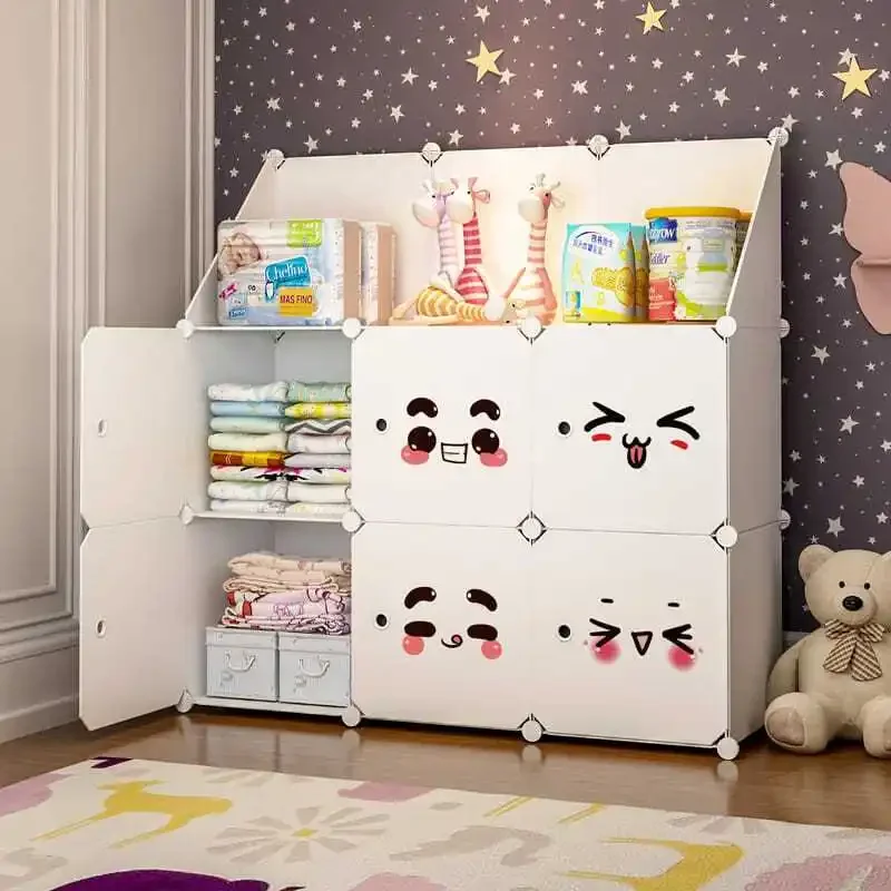 Baby Closet Child Kids Room Children's Toy Wardrobes Cabinet Wardrobe Clothes Sliding Door Storage Dress Cabinets Furniture