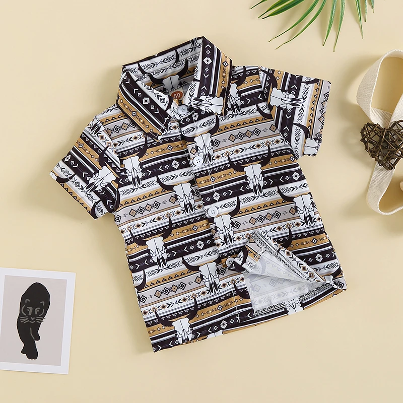 

Western Baby Boy Clothes Button Down Short Sleeve Shirts Country Cowboy Dress Shirt Tops Summer Vintage Clothes