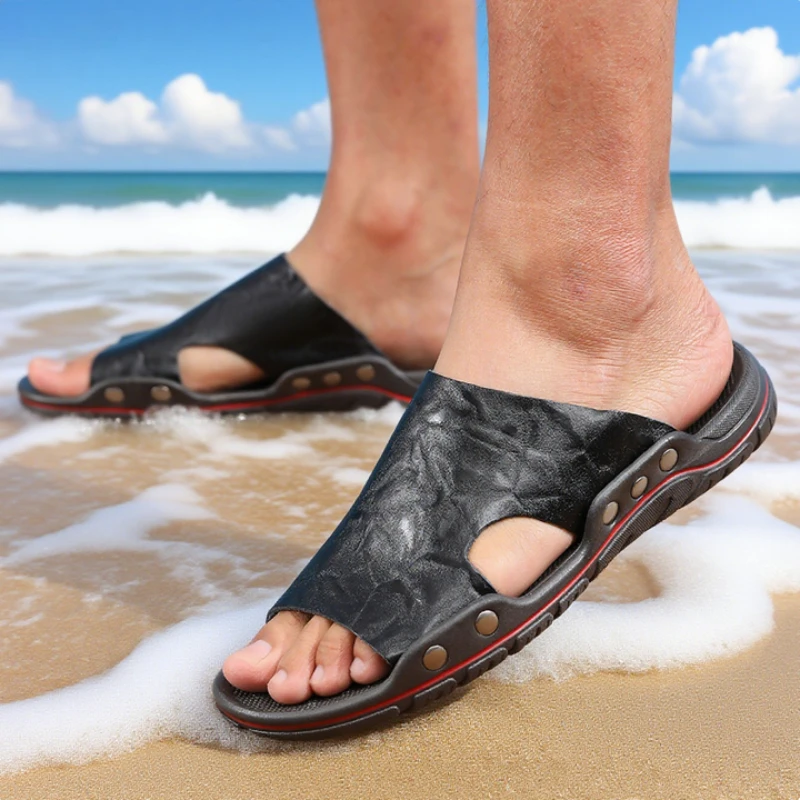 Men's Sandals Comfortable Luxurious Classic Beach Slippers Lightweight Durable Rubber Soles Breathable Non Slip Casual Men Shoes