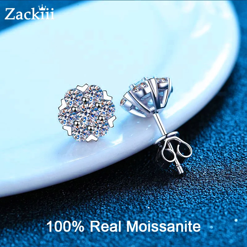 

Серьги-гвоздики с муассанитом для женщин и девушек, позолоченные ювелирные украшения из белого золота 18 К, с бриллиантами, в виде цветка, серебро