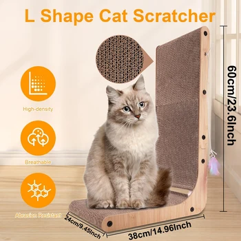 L Shape Cat Scratcher, 23.6 Inch Cat Scratchers for Indoor Cats, Protecting Furniture Cat Scratch Pad, Cardboard Cat Scratching 2