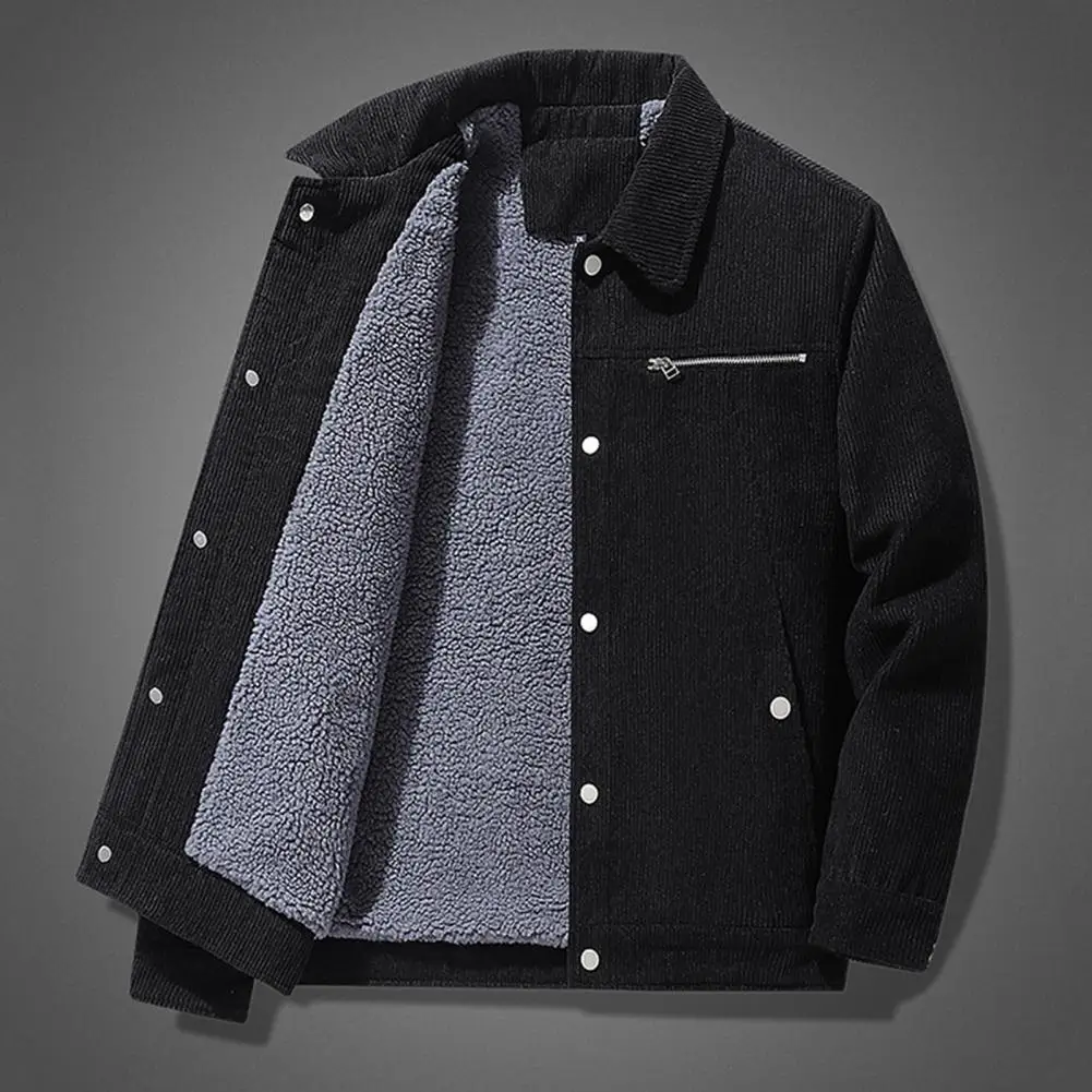 Men Jacket Men's Lapel Single-breasted Mid Length Coat Solid Color Cardigan Plus Size Warm Jacket for Fall Winter Button Closure