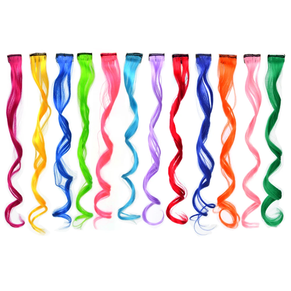 1 Pc Colored Hair Extensions Clip in Hair Extensions Curly Wavy Synthetic Hairpieces for Women Girls Braiding