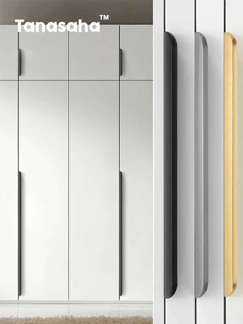 ทองสีดําซ่อนจับที่มองไม่เห็นประตูอลูมิเนียมยาวตู้ครัวดึงตู้เสื้อผ้าลูกบิดประตูและมือจับฮาร์ดแวร์ 1