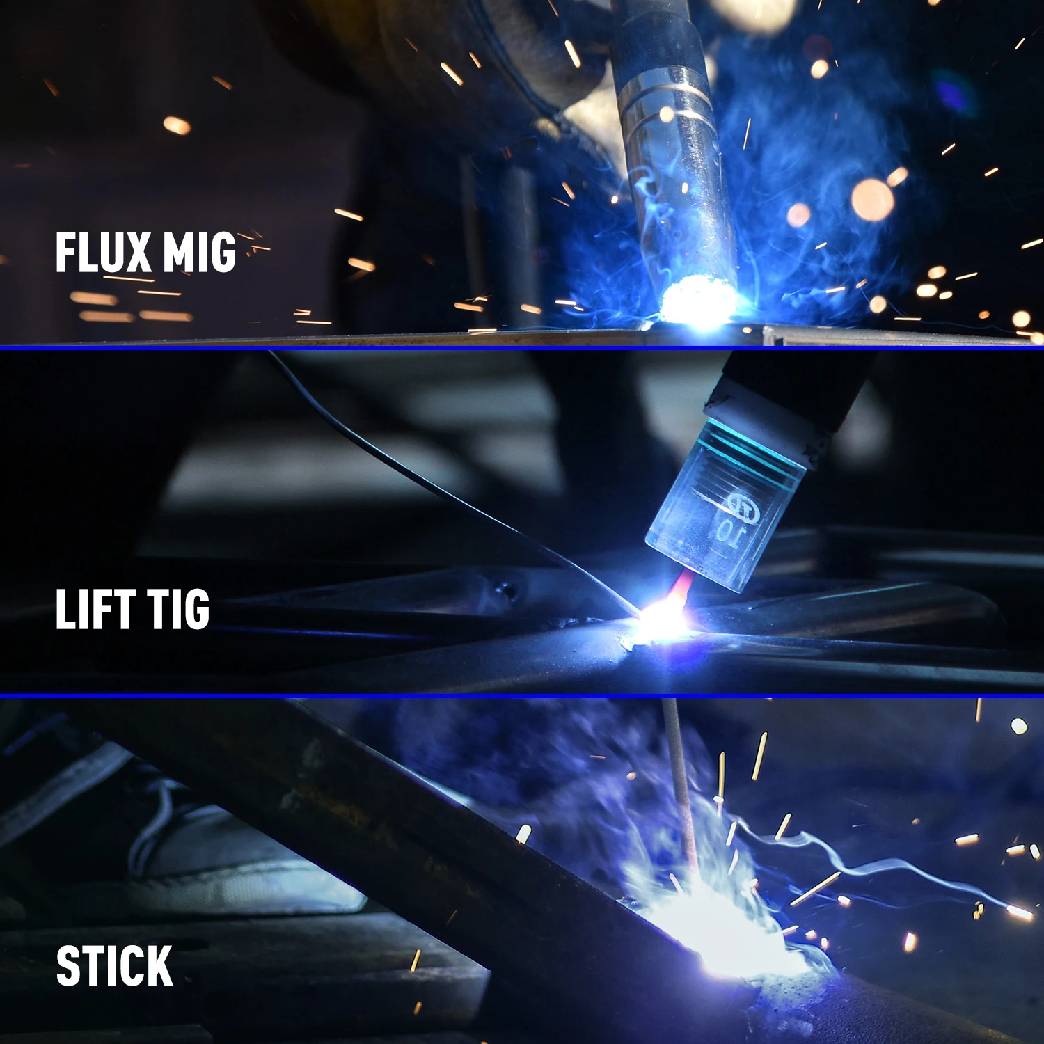 ANDELI MIG-250ME LED 110V/220V IGBT Inverter Welder Flux MIG/Lift Tig/Stick 3-In-1 Multiprocess Welder MIG Welding Machine