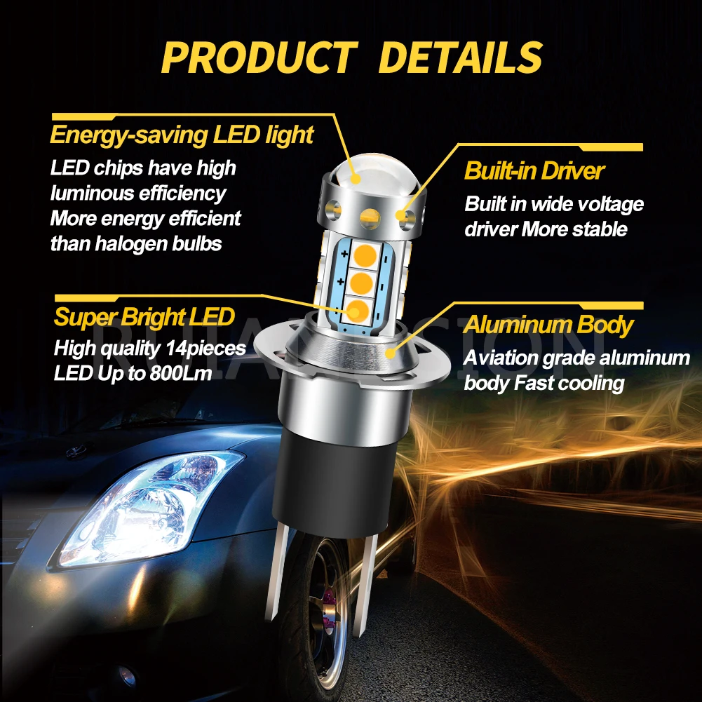 RUIANDSION 2Pcs H3C 2835 14SMD 12V 24V LED Car Fog Driving Bulb White Yellow Auto Head Lamp Lights 800Lm